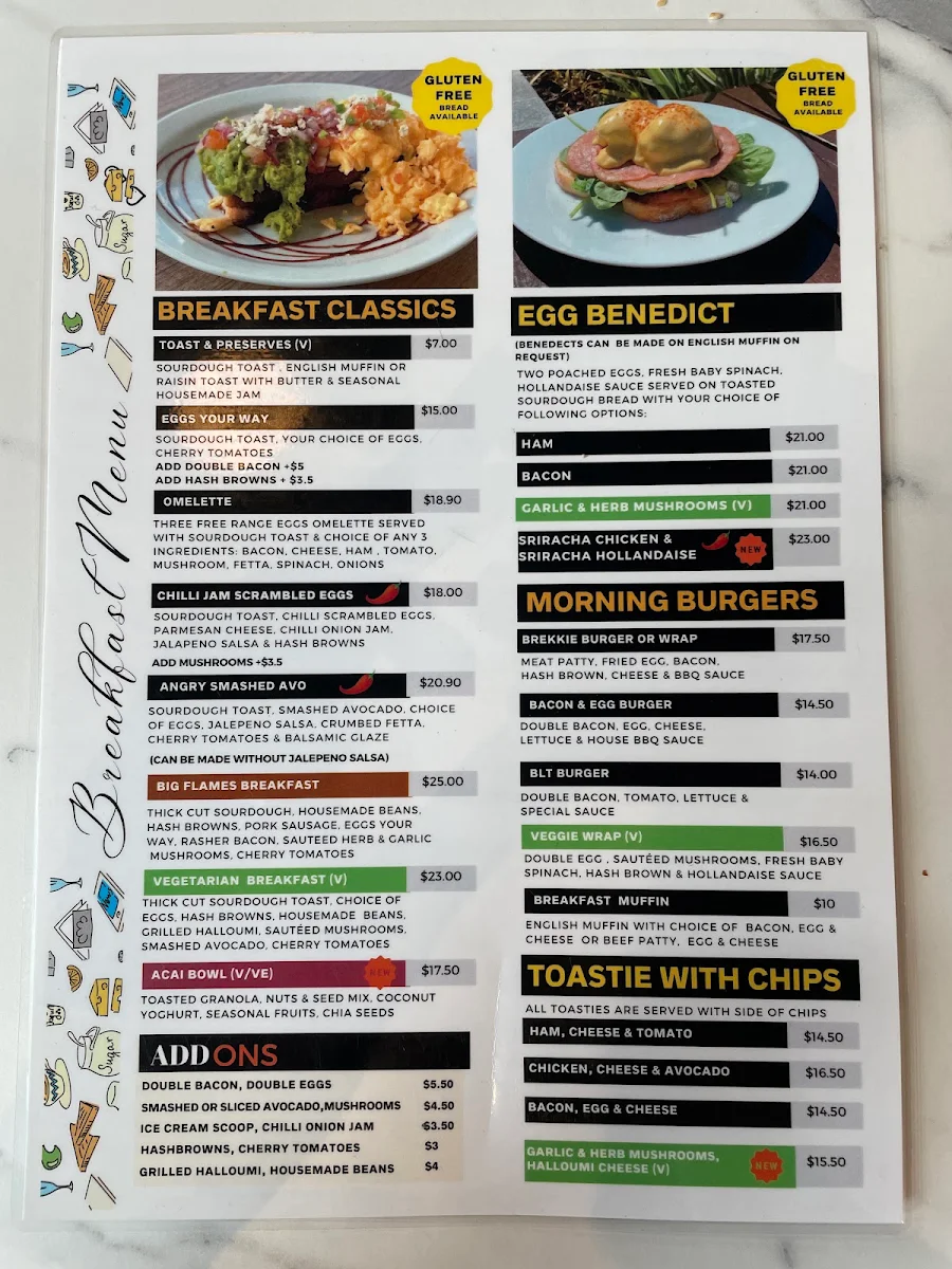 Menu, Flames Burgers and Grill (Clarkson)