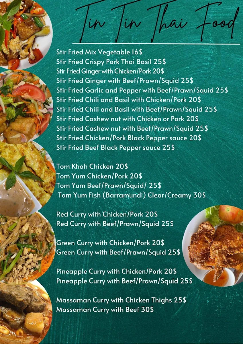 Menu, TinTin Thai Food
