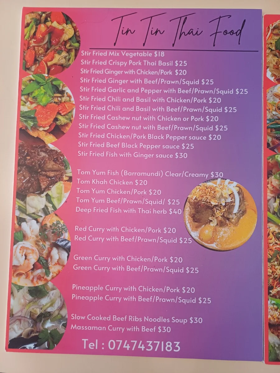 Menu, TinTin Thai Food