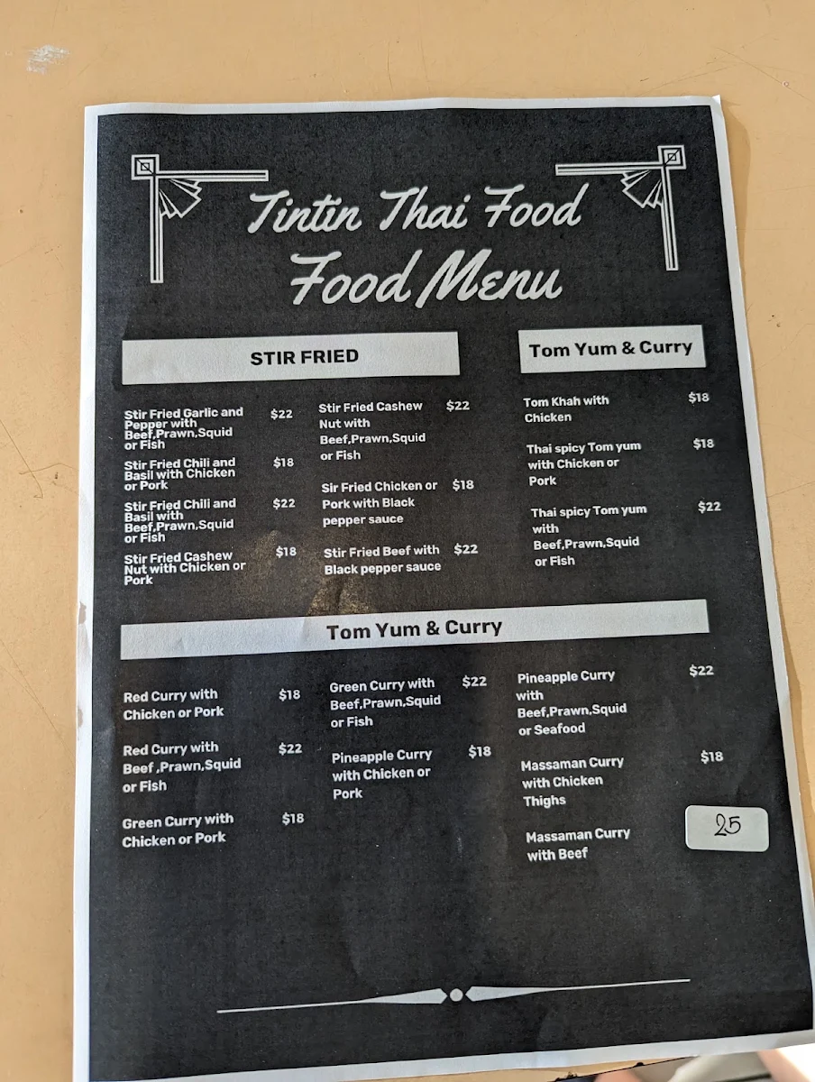 Menu, TinTin Thai Food