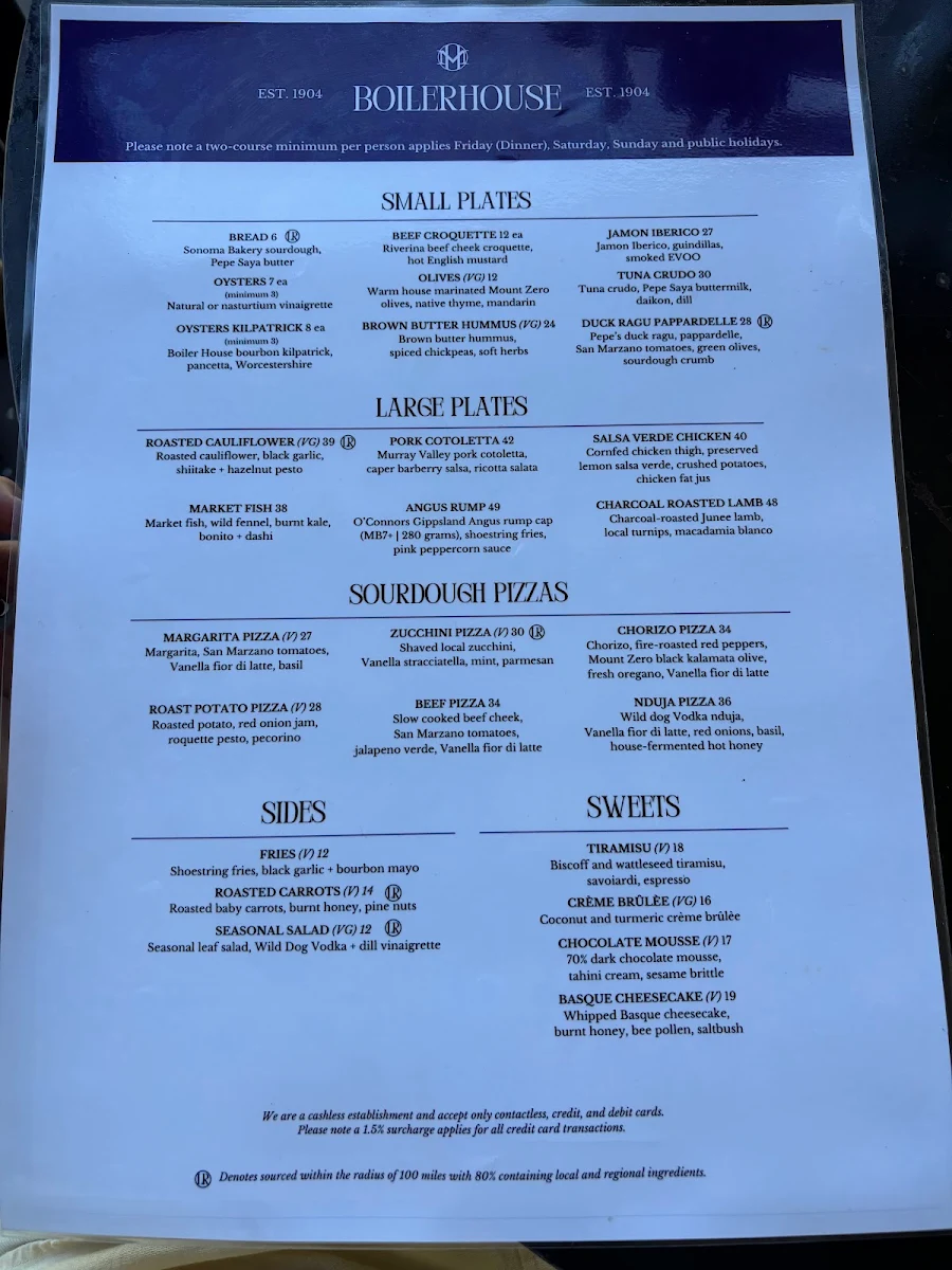 Menu, Boiler House Restaurant at The Hydro Majestic
