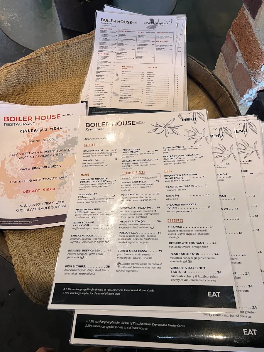Menu, Boiler House Restaurant at The Hydro Majestic
