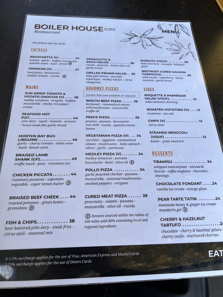 Menu, Boiler House Restaurant at The Hydro Majestic