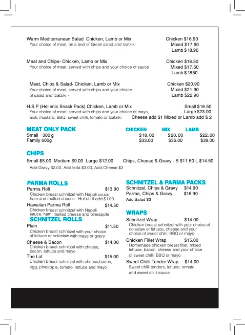 Menu, Kristos Cafe & Taverna