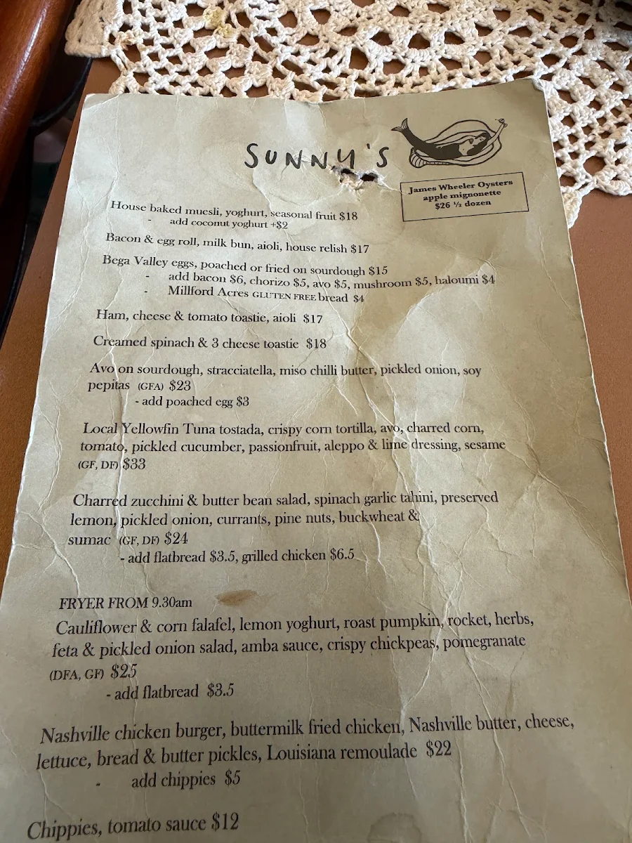 Menu, Sunny’s Kiosk