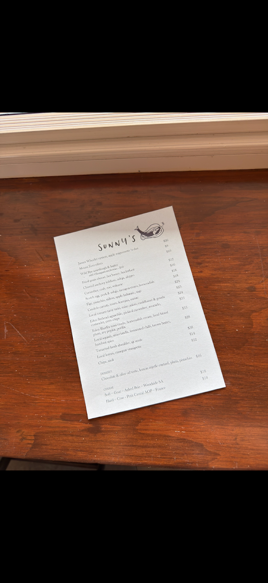 Menu, Sunny’s Kiosk