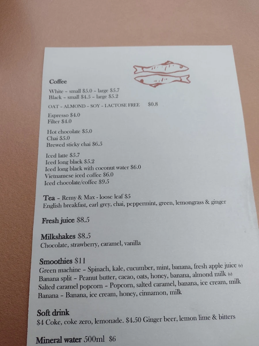 Menu, Sunny’s Kiosk
