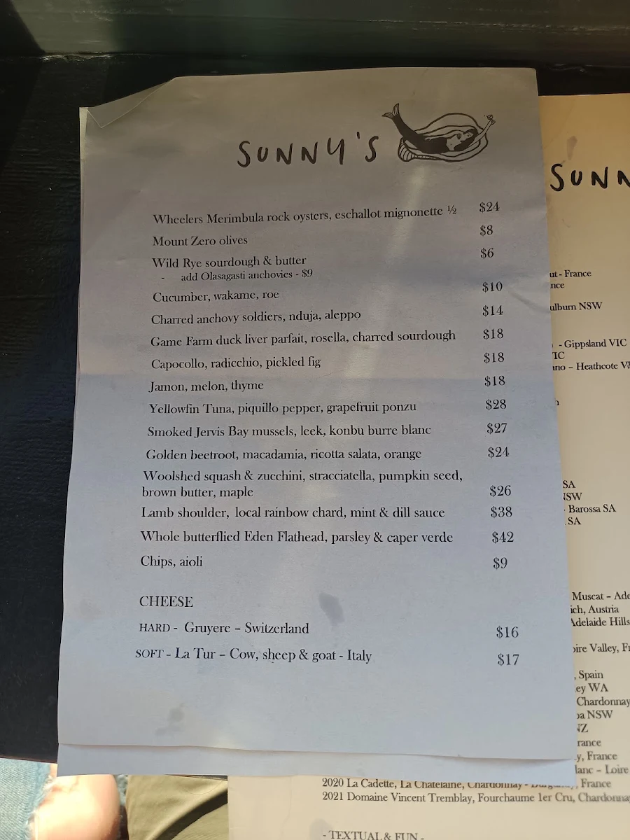 Menu, Sunny’s Kiosk