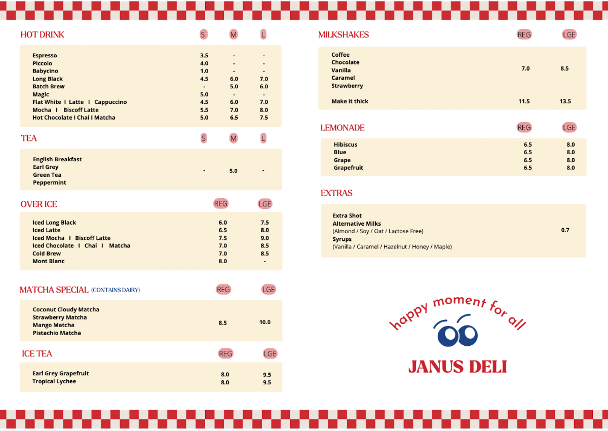 Menu, Janus Deli Molendinar