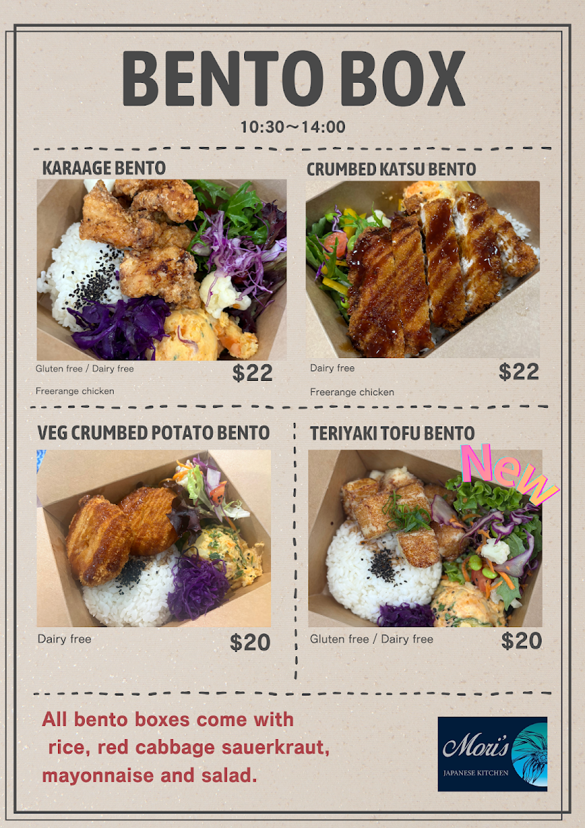 Menu, Mori’s Japanese Kitchen