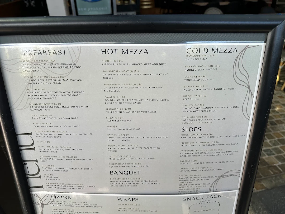 Menu, La Roche Restaurant