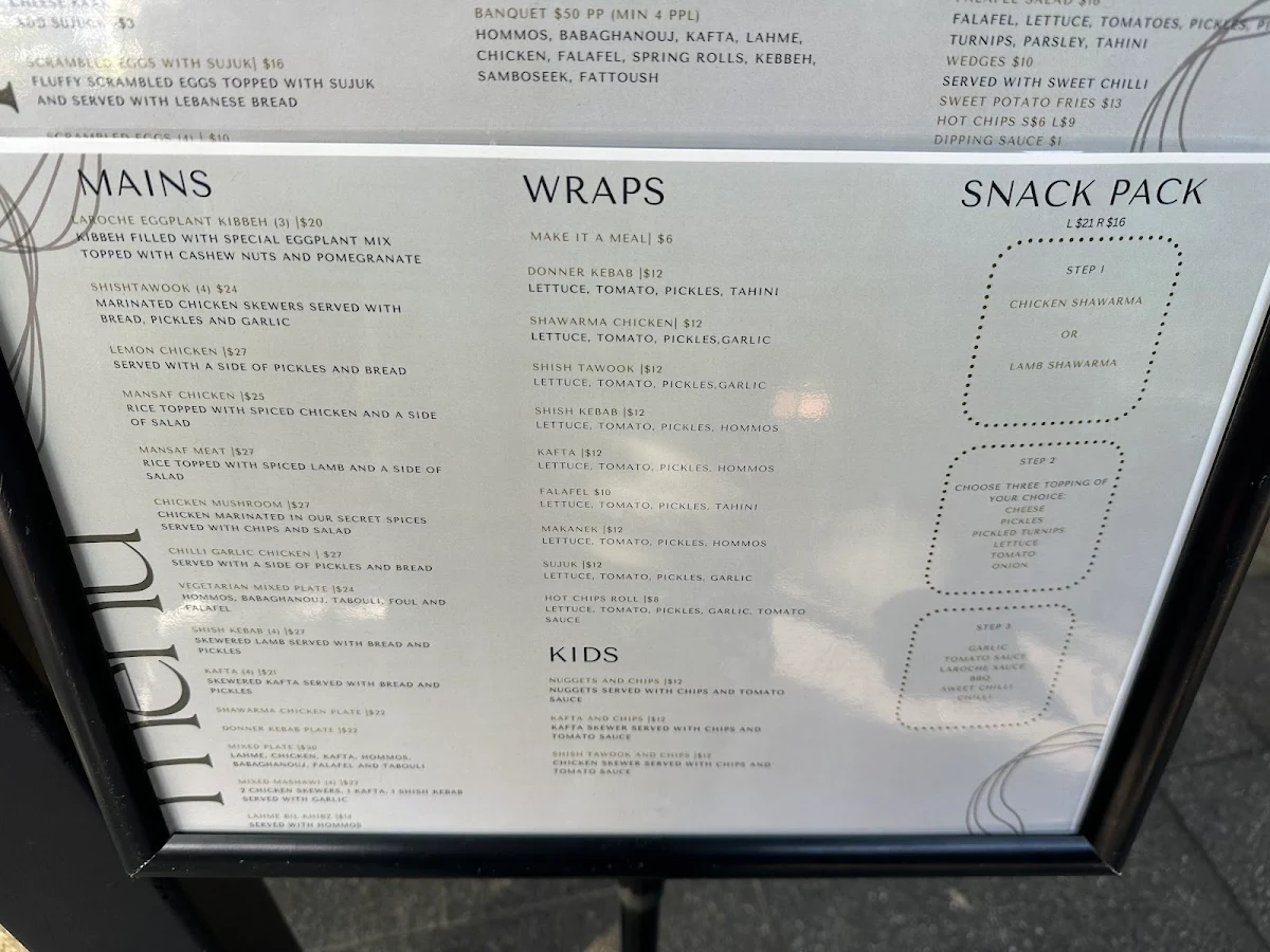 Menu, La Roche Restaurant