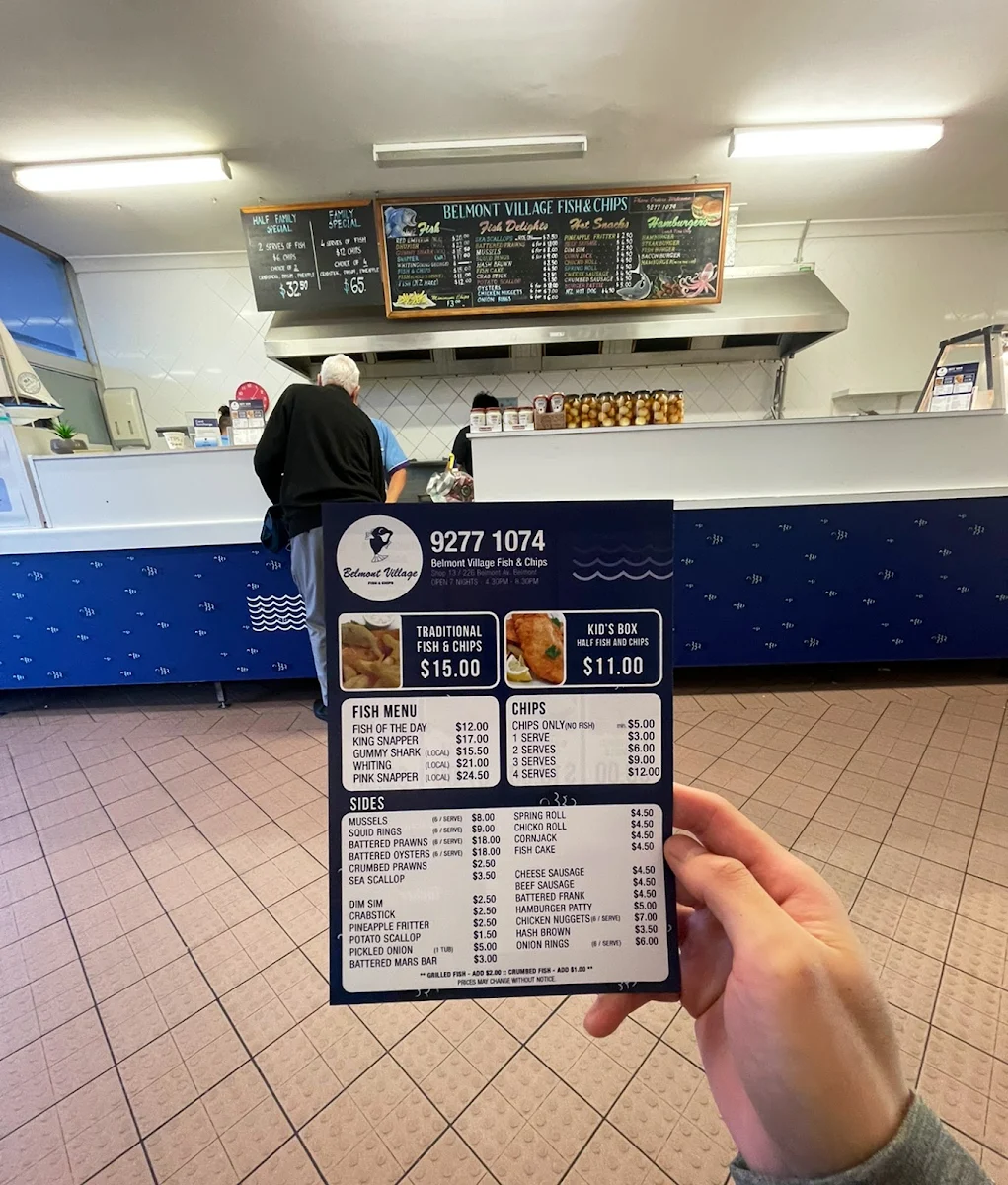 Menu, Belmont Village Fish & Chips