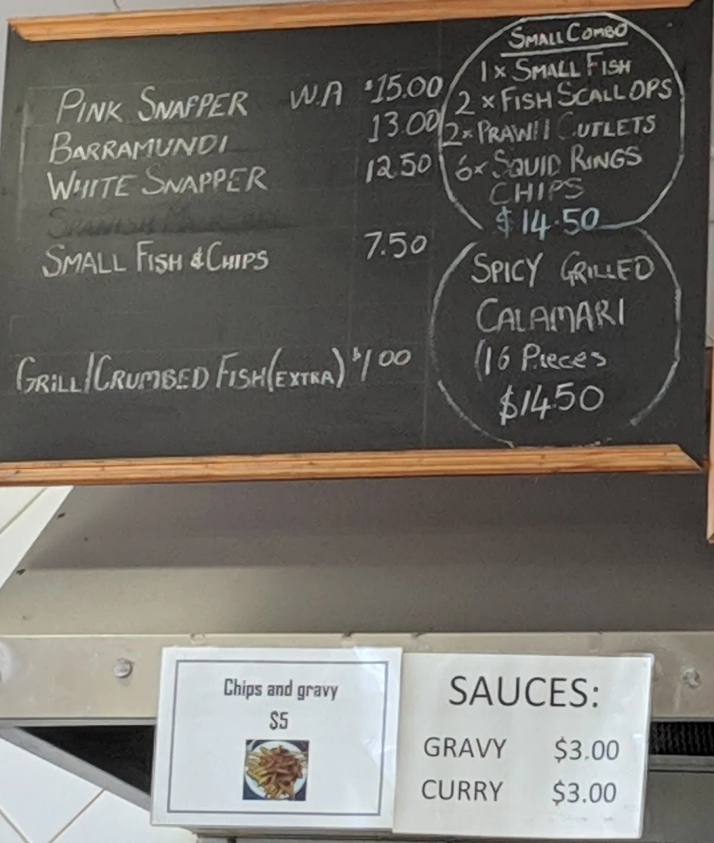 Menu, Belmont Village Fish & Chips