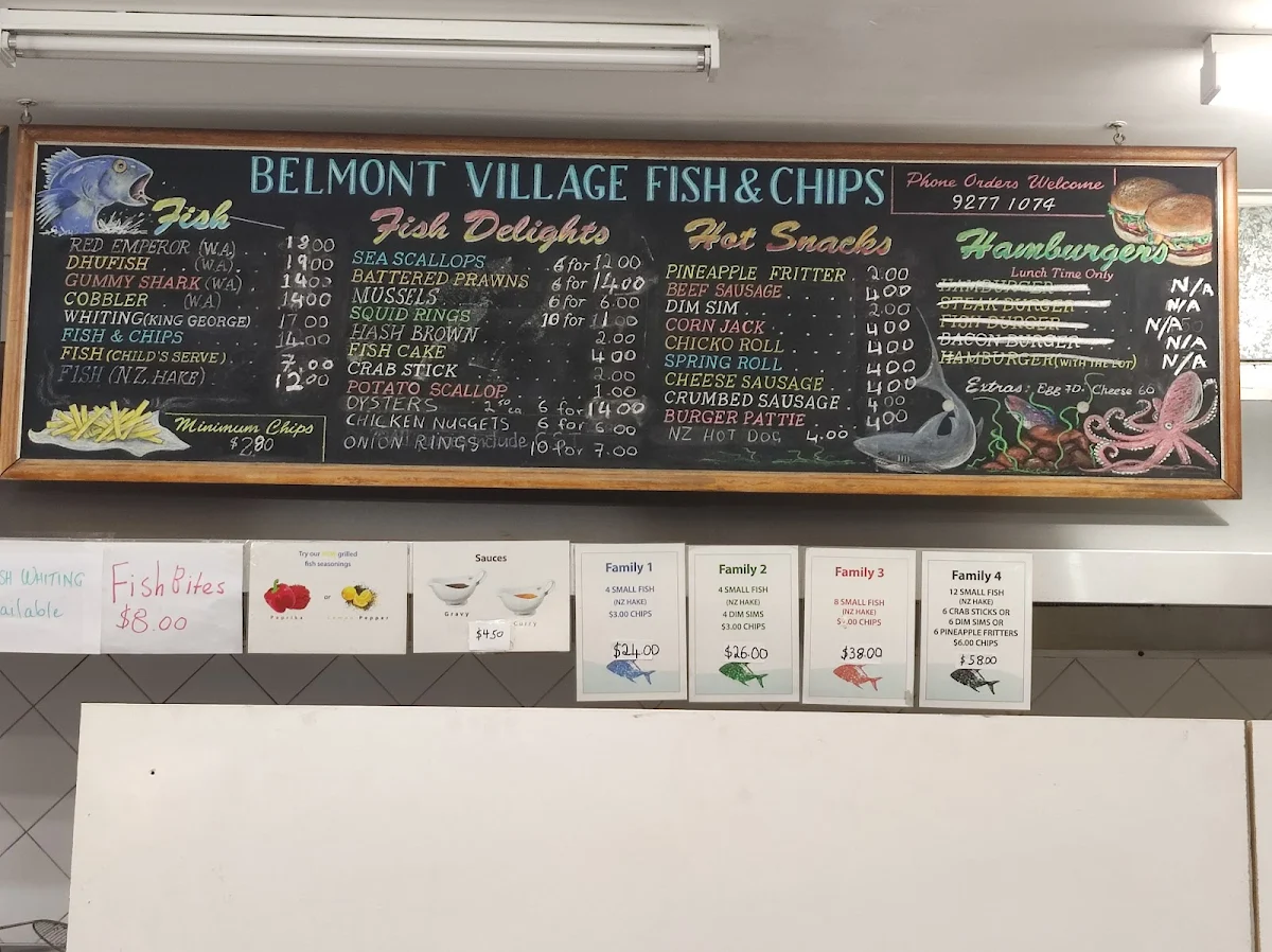 Menu, Belmont Village Fish & Chips