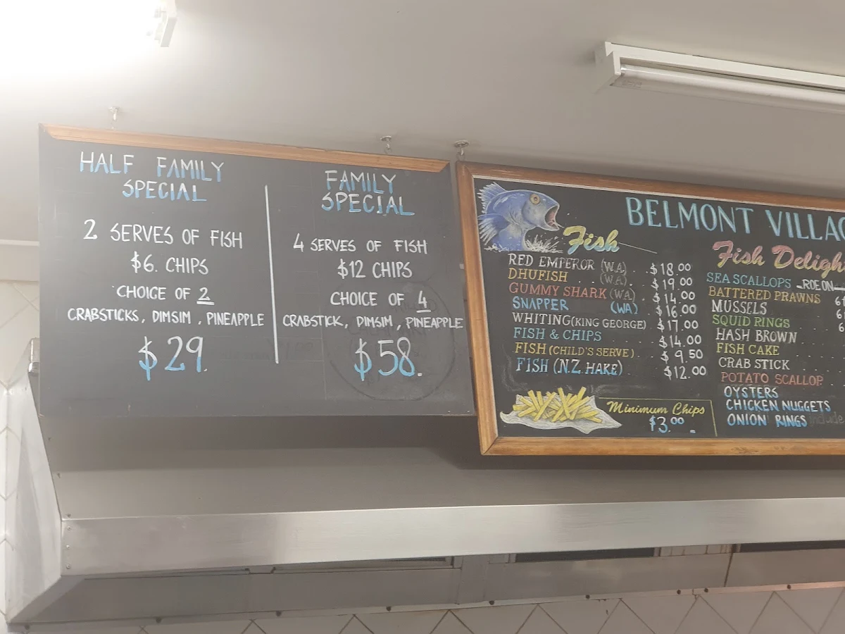 Menu, Belmont Village Fish & Chips