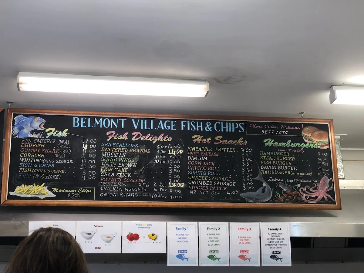 Menu, Belmont Village Fish & Chips