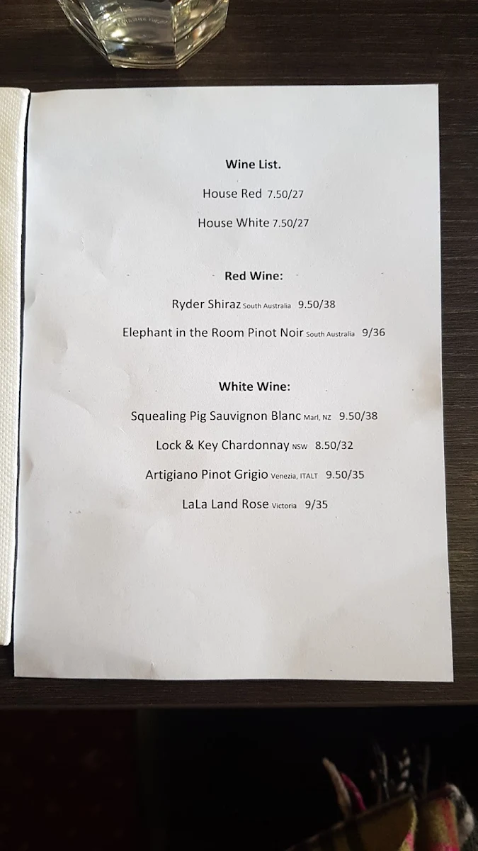 Menu, Limerick Castle Hotel