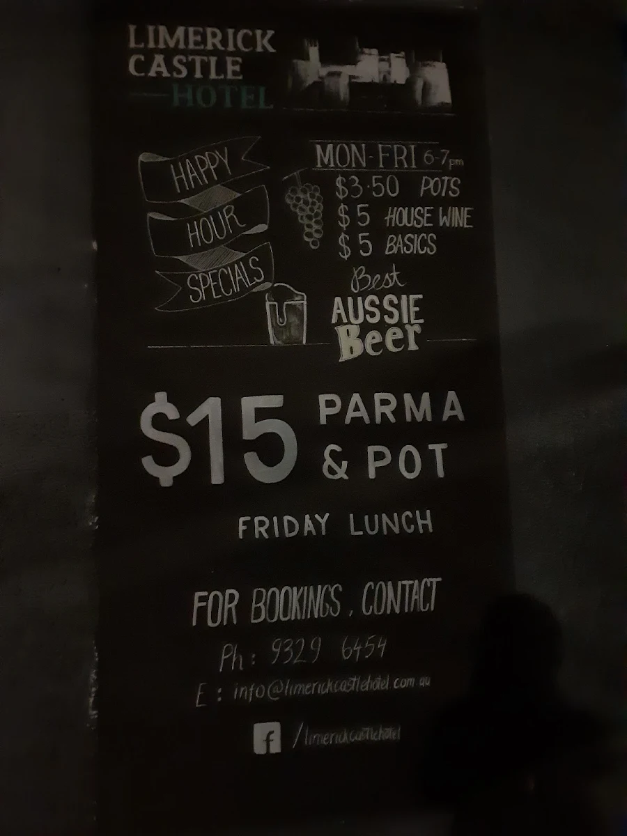 Menu, Limerick Castle Hotel