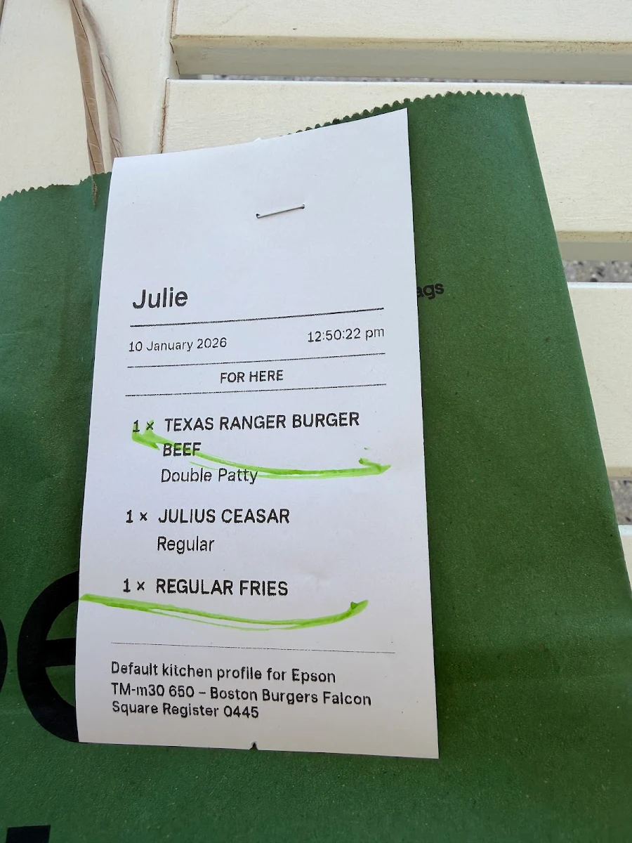Menu, Boston Burgers Mandurah