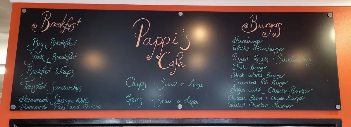 Menu, Pappi's Cafe & Takeaway