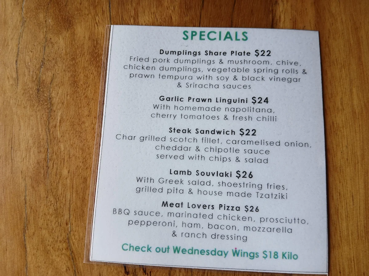 Menu, Town Hall Hotel Newtown