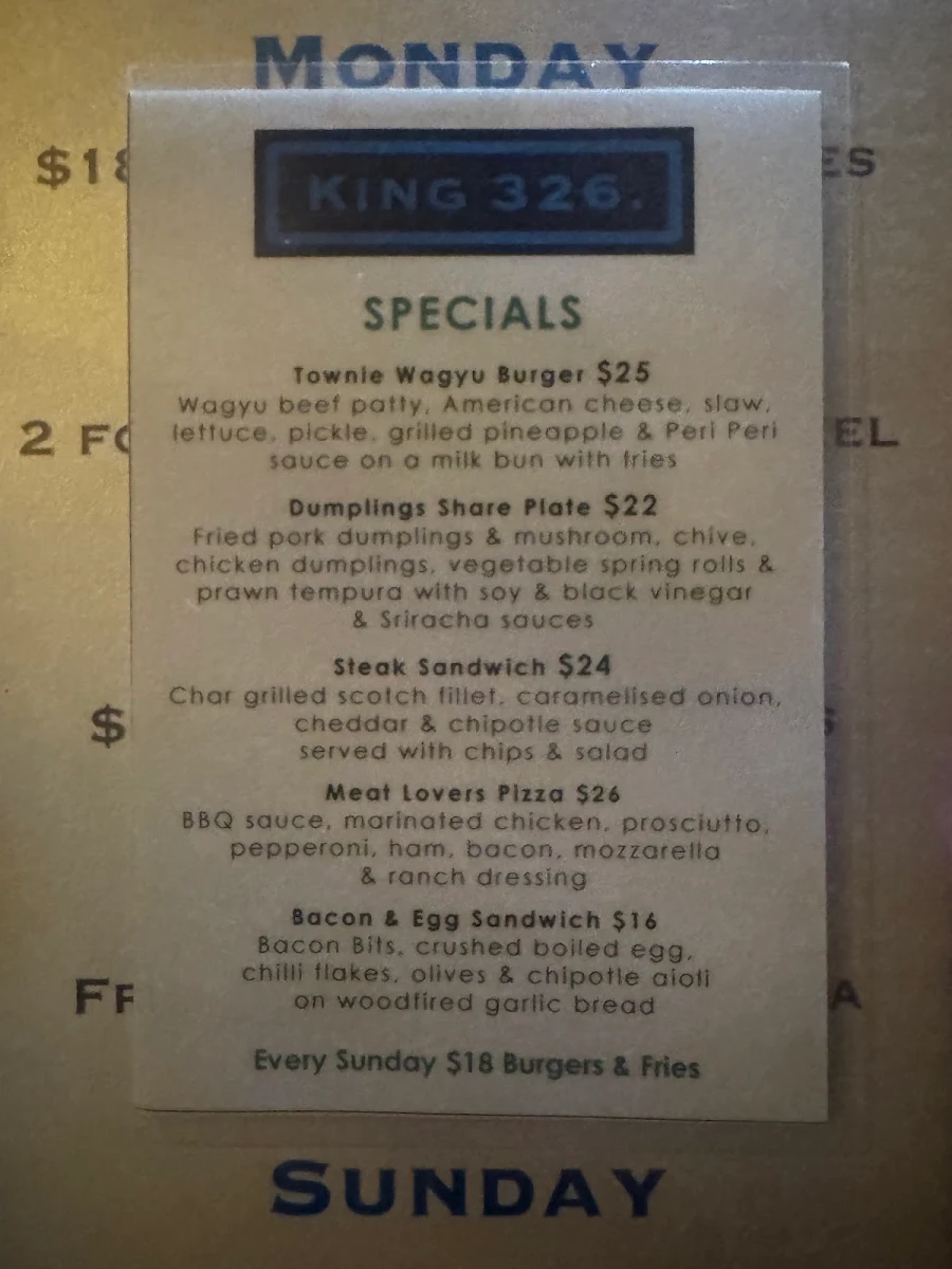 Menu, Town Hall Hotel Newtown