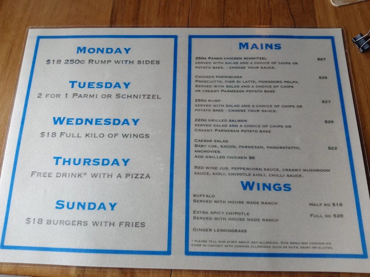 Menu, Town Hall Hotel Newtown