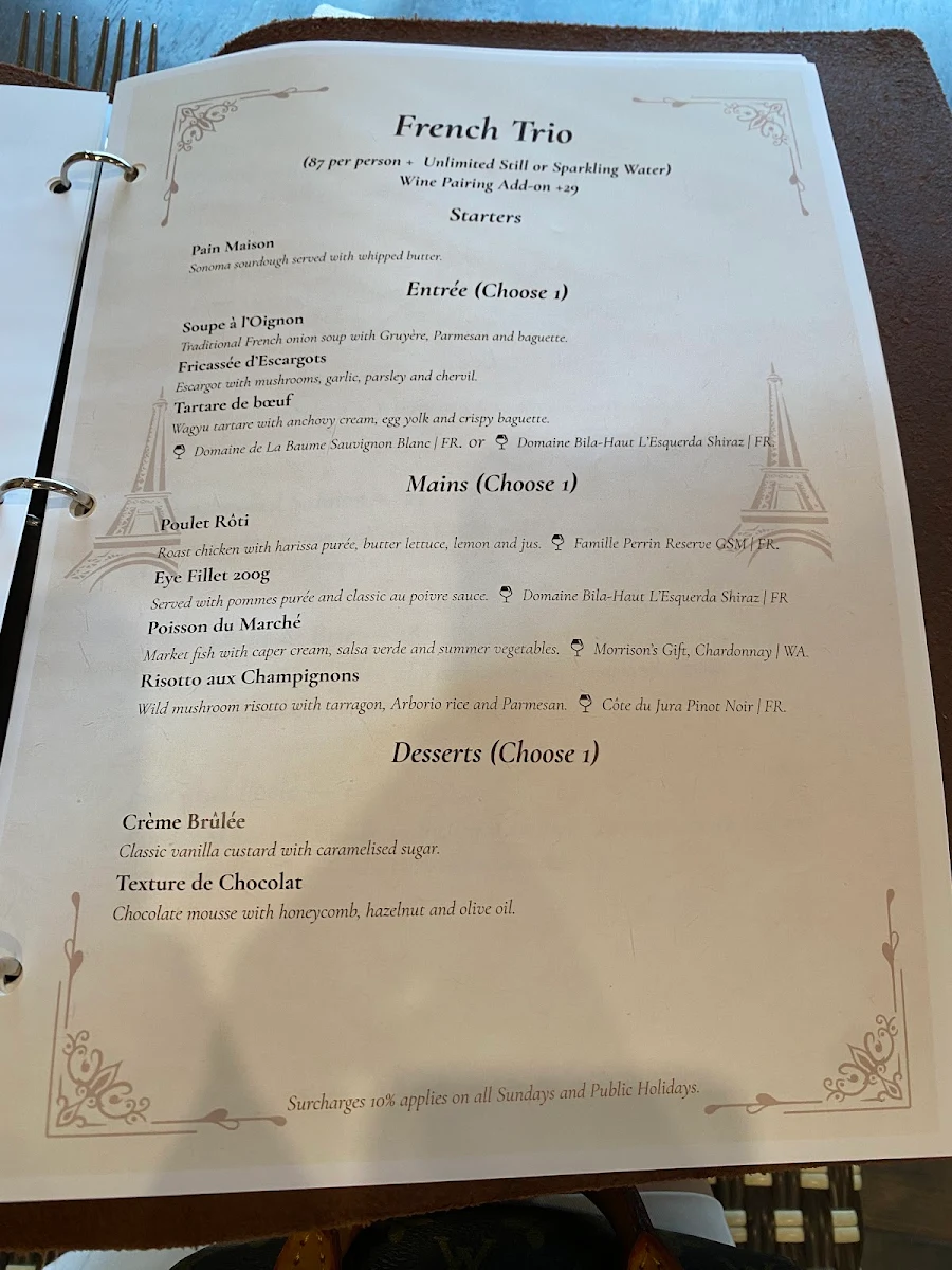 Menu, La Boucherie French Restaurant