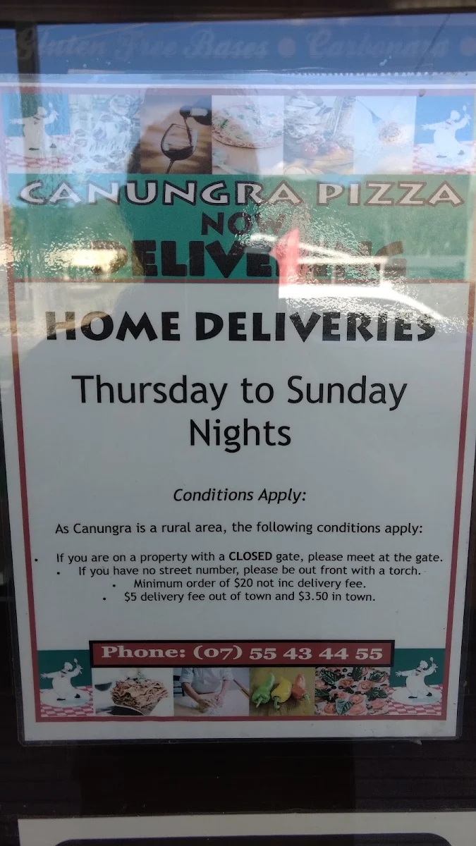 Menu, Canungra Pizza