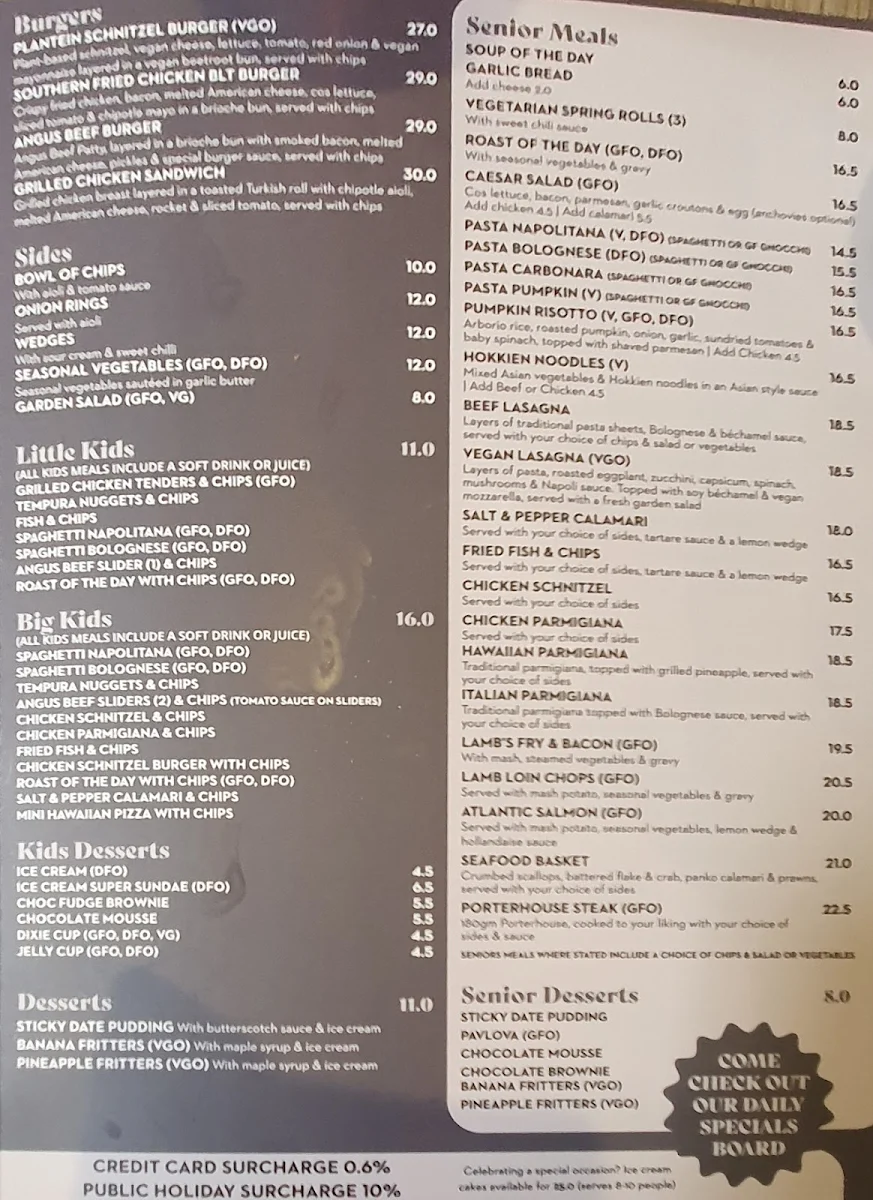 Menu, The Lilydale International