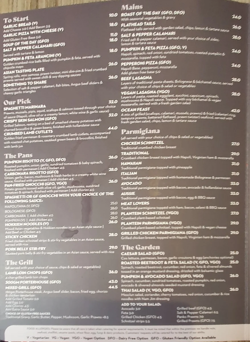Menu, The Lilydale International