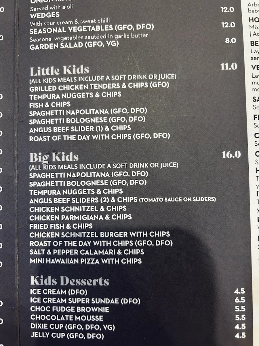 Menu, The Lilydale International