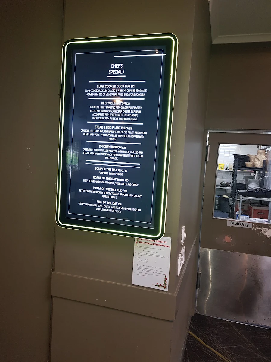 Menu, The Lilydale International