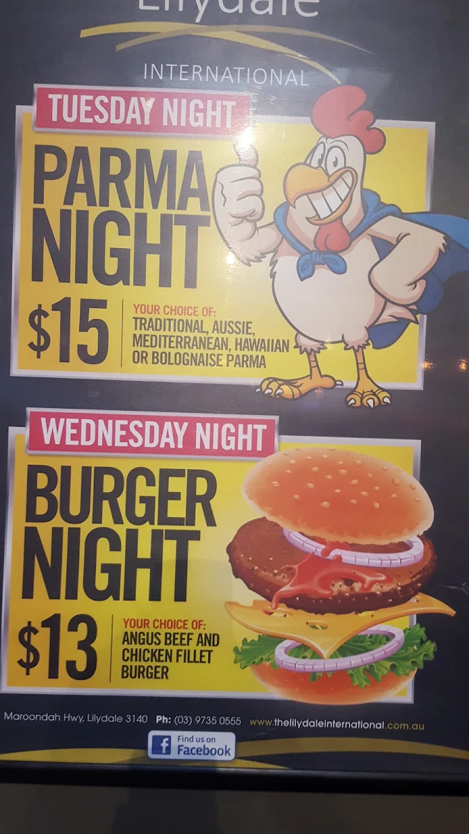 Menu, The Lilydale International