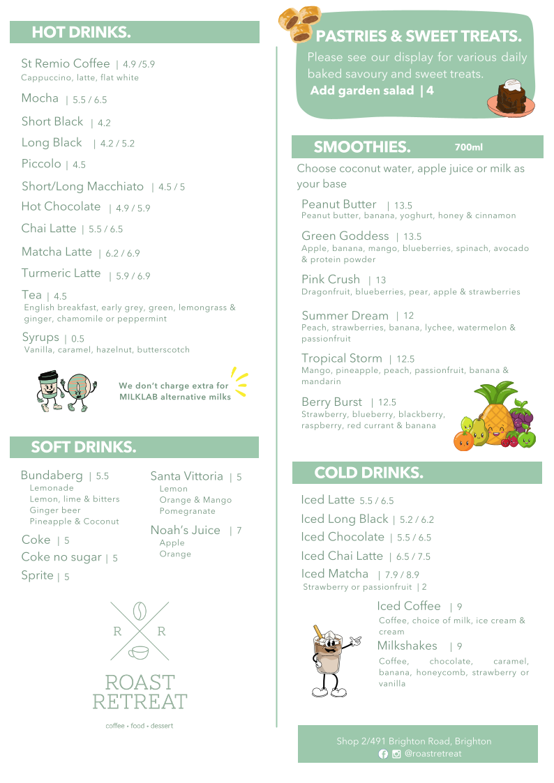 Menu, Roast Retreat