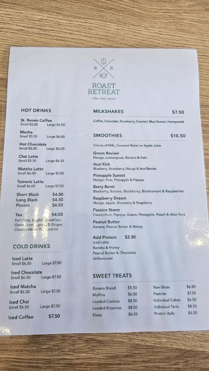 Menu, Roast Retreat