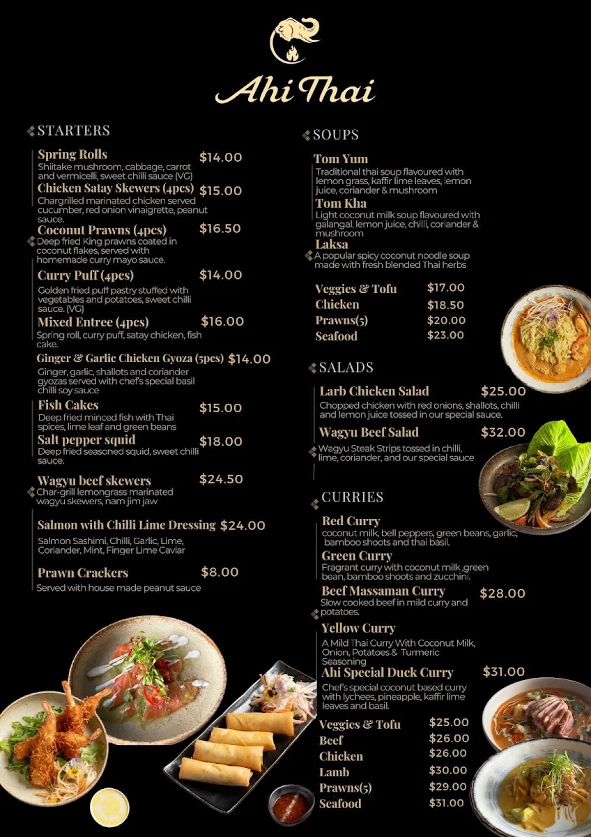Menu, Ahi Thai Cuisine & Bar