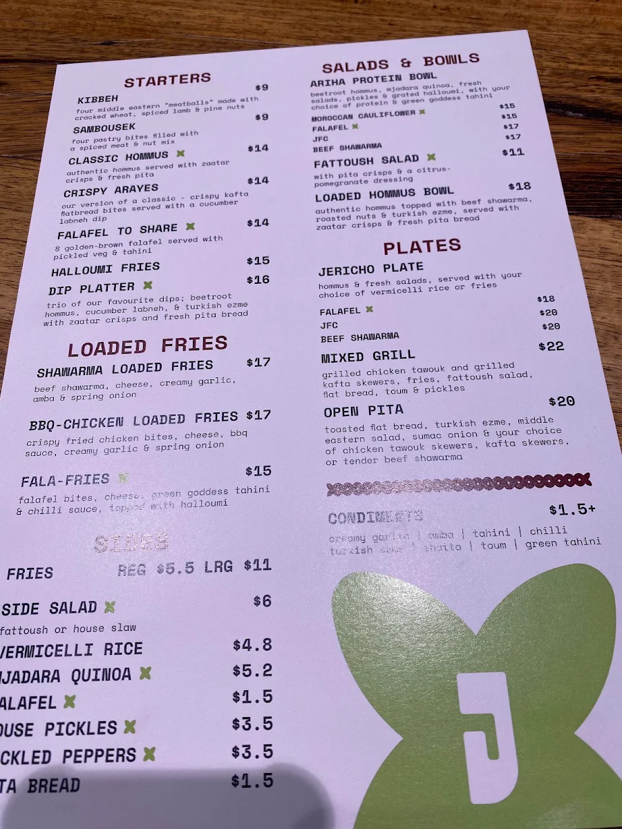 Menu, Jericho Street Food