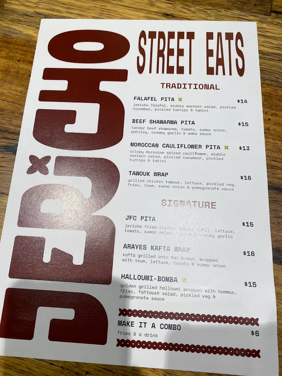 Menu, Jericho Street Food