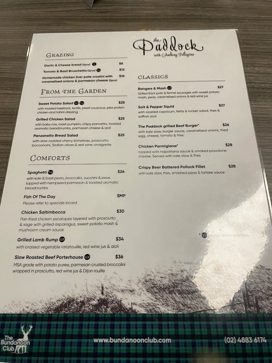 Menu, The Bundanoon Club