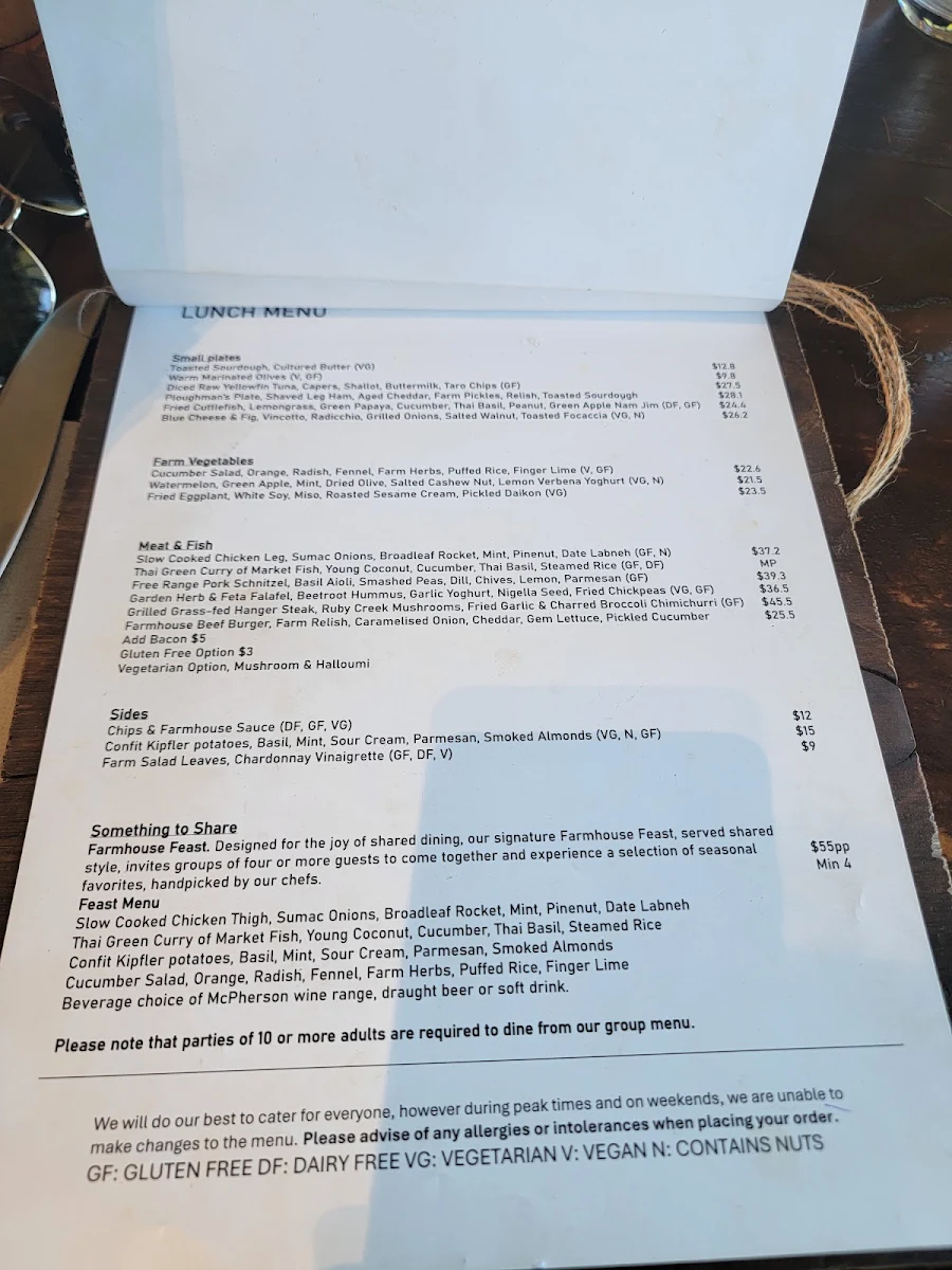 Menu, Wellington Point Farmhouse Restaurant and Cafe