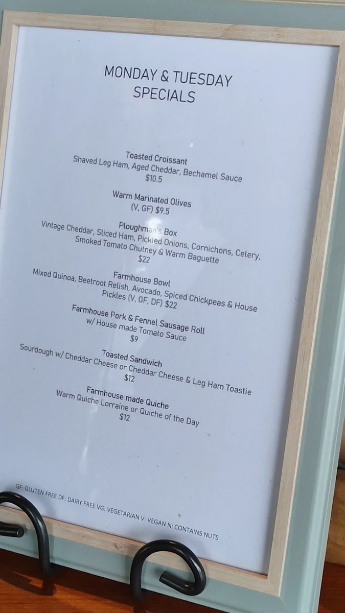 Menu, Wellington Point Farmhouse Restaurant and Cafe