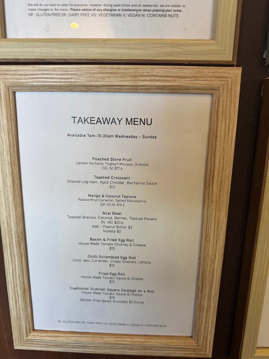 Menu, Wellington Point Farmhouse Restaurant and Cafe