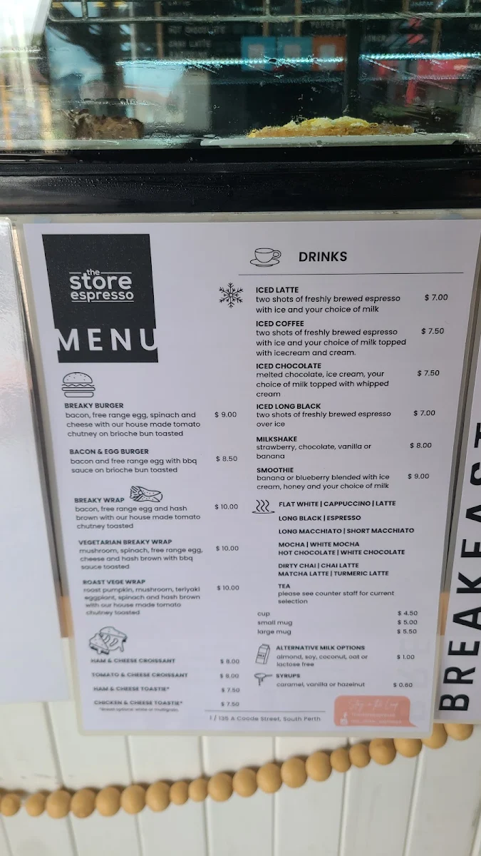 Menu, The Store Espresso