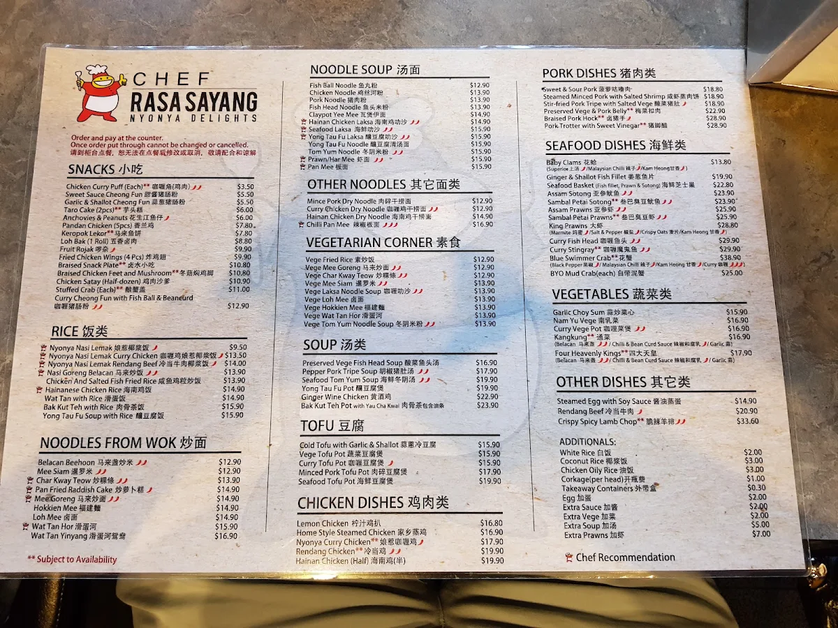 Menu, Chef Rasa Sayang