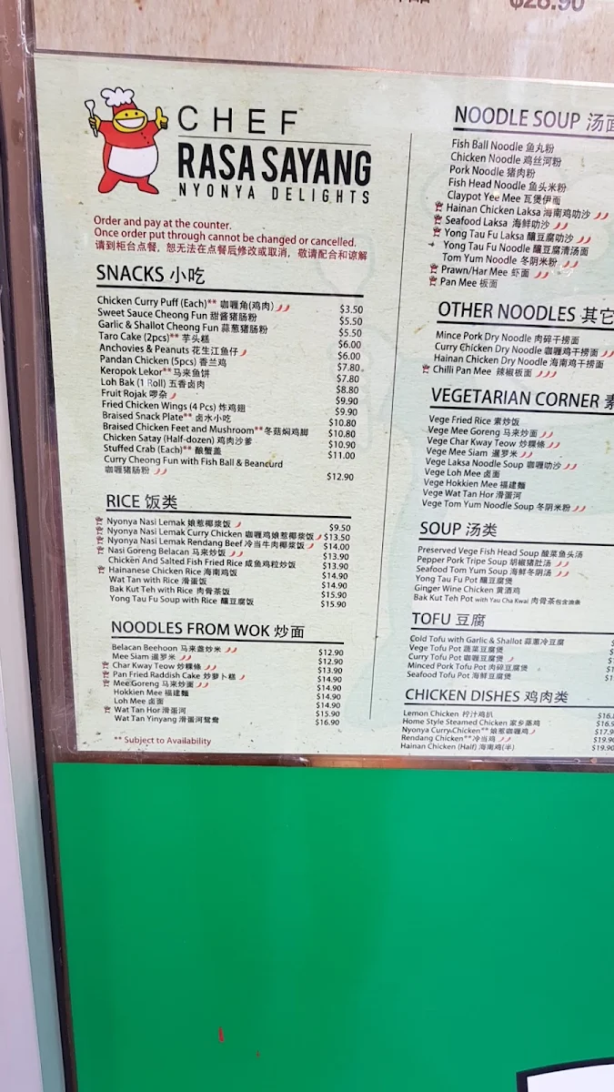 Menu, Chef Rasa Sayang