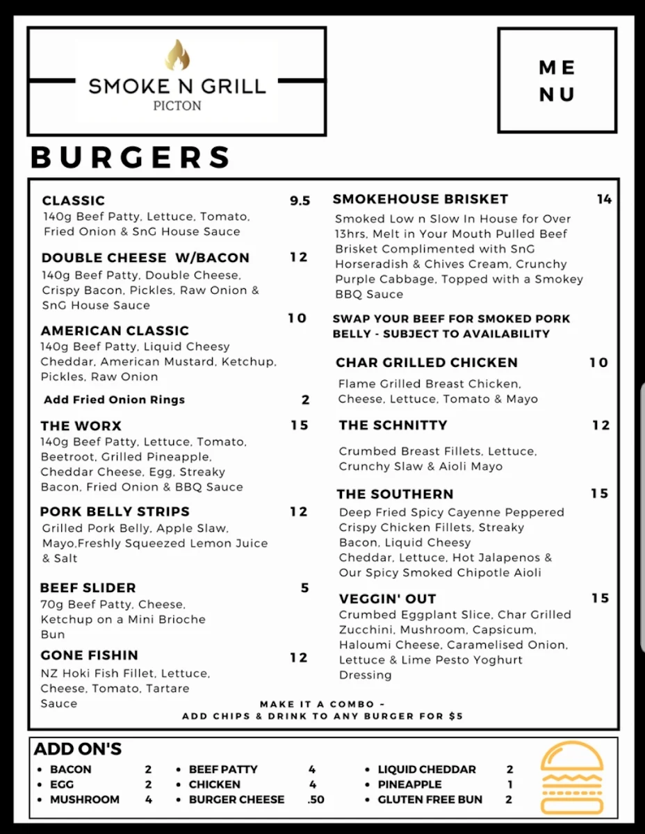 Menu, Smoke N Grill
