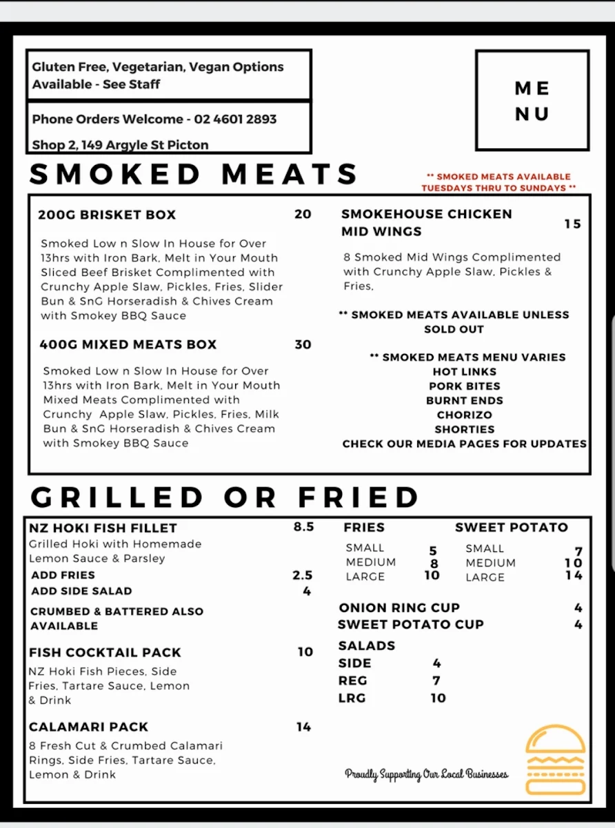 Menu, Smoke N Grill