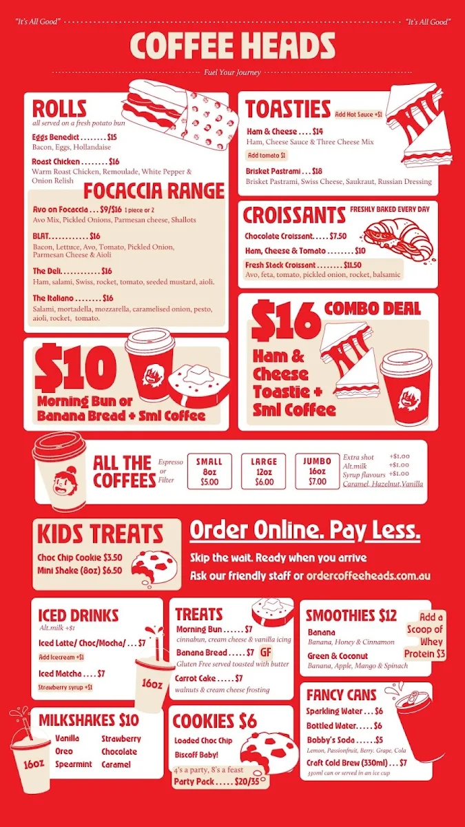 Menu, Coffee Heads